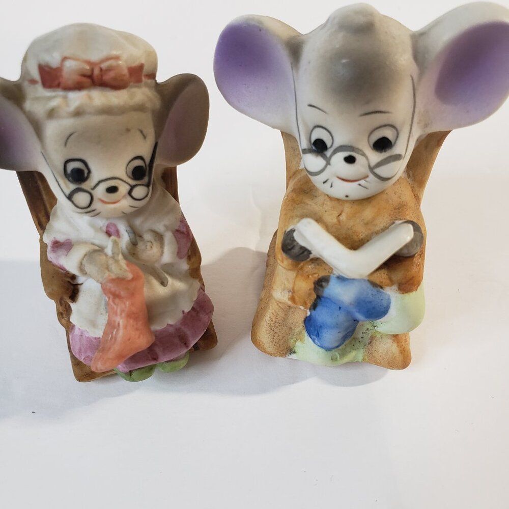 Anthropomorphic Mini Porcelain Mouse Vintage Grandma & Grandpa Figurines